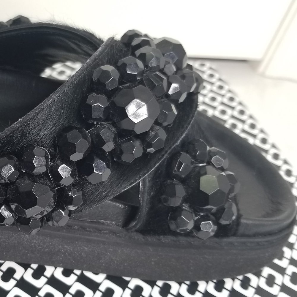 Black Beaded Simone Rocha Genuine Calf Hair FlipFlop Platform Sandal Size 6/36 - Picture 3 of 9